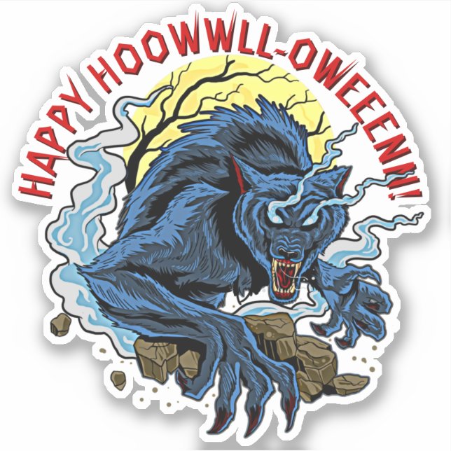 Adesivo Adicionar texto de nome, feliz Howl-Omerging Wolf  (Frente)