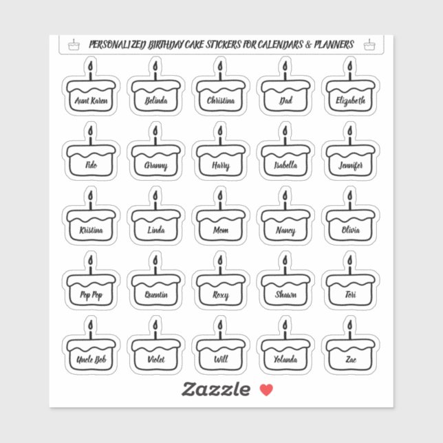 Adesivo Adicione de bolo de aniversário para calendários e (Folha)