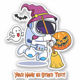 Adesivo Adicione Nome Astronauta Cuta Witom Pumpkin Ghost