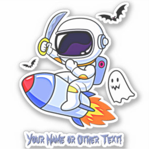 Adesivo Adicione Nome Astronauta Cute Riding Rocket Ghost