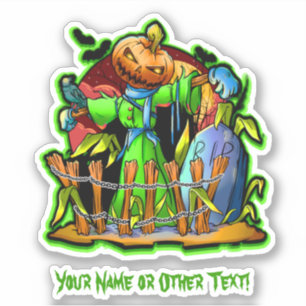 Adesivo Adicione Nome Green Lady Scarecrow Pumpkin Head R.