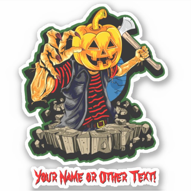 Adesivo Adicione Nome, Monster Pumpkin Head Ax Killer Zomb (Frente)