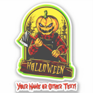 Adesivo Adicione Nome, Monster Pumpkin Head Espantalho Ax 