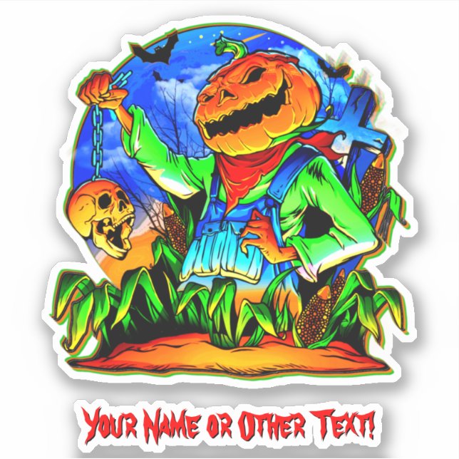 Adesivo Adicione nome, Monster Pumpkin Head Skull no Chain (Frente)