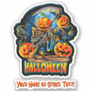 Adesivo Adicione Nome, Monster Pumpkin Skeleton Scythe Kil