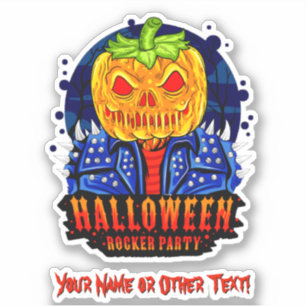 Adesivo Adicione o nome, Halloween Rocker Party Pumpkin He