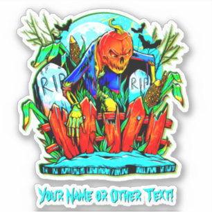 Adesivo Adicione o nome, Monster Pumpkin Head com Graves d