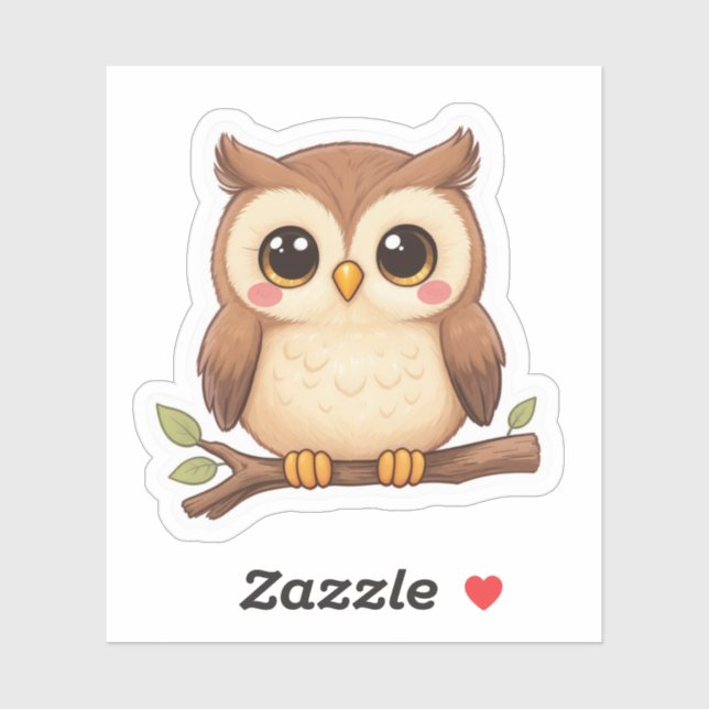 Adesivo Adorable Kawaii Chibi Owl  (Folha)
