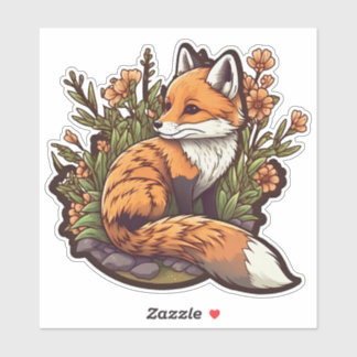 Adesivo Adorable little fox and flowers