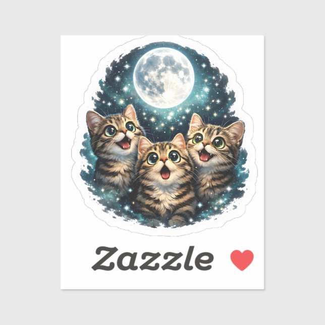 Adesivo Adorable Meowing Kittens & Full Moon Sticker (Folha)