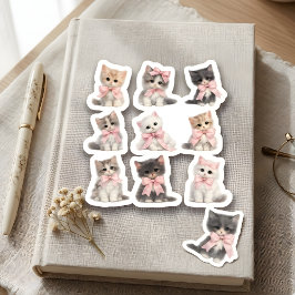 Adesivo Adoráveis Gatinhos com Laço Rosa Amantes de Gatos