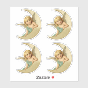 Adesivo Adorável anjo vitoriano descansando na lua cortado