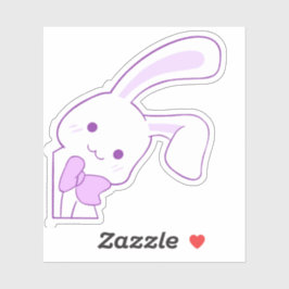 Adesivo Adorável Bunny Kawaii Roxo com Laço Personalizado