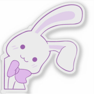 Adesivo Adorável Bunny Kawaii Roxo com Laço Personalizado