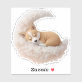 Adesivo Adorável Cachorro Adormecido em Sticker de Lua Fof