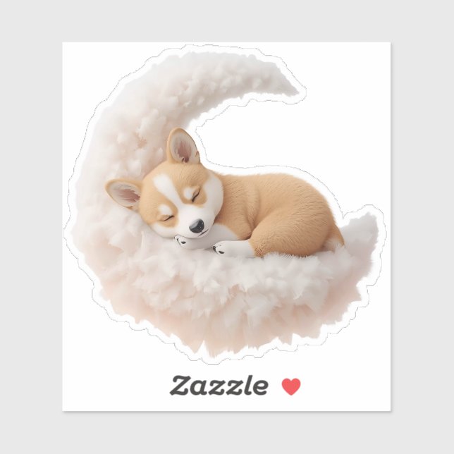 Adesivo Adorável Cachorro Adormecido em Sticker de Lua Fof (Folha)