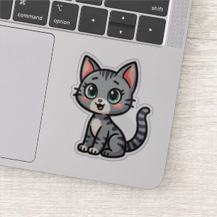 Adesivo Adorável Gatinho Cinza Tabby – Estilo Pastel