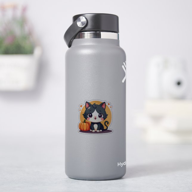 Adesivo Adorável Gatinho Preto e Branco – Arte Pastel de H (HidroFlask)