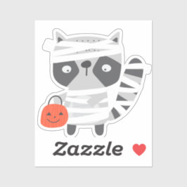 Adesivo Adorável guaxinim bonitinho múmia de Halloween