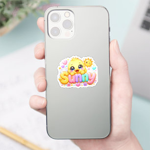 Adesivo Adorável Kawaii Franguinho Ensolarado Nome Pastel