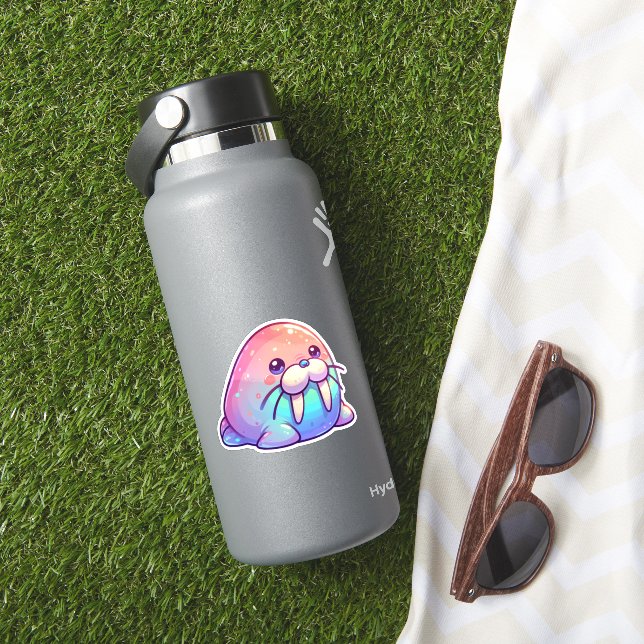 Adesivo Adorável Kawaii Sparkly Charm Pastel Walrus (HydroFlask Insitu)