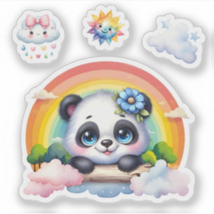 Adesivo Adorável Panda Bebê nas Nuvens. Panda Sticker