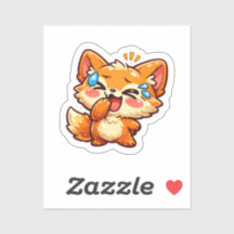 Adorável Raposa Laranja Kawaii Rindo e Chorandocol