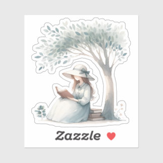 Adesivo Aestética Watercolor lendo um Livro