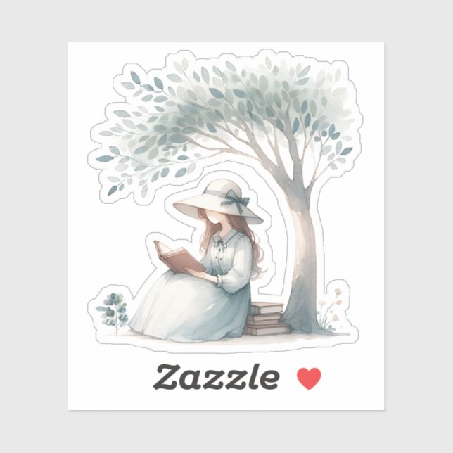 Adesivo Aestética Watercolor lendo um Livro (Folha)