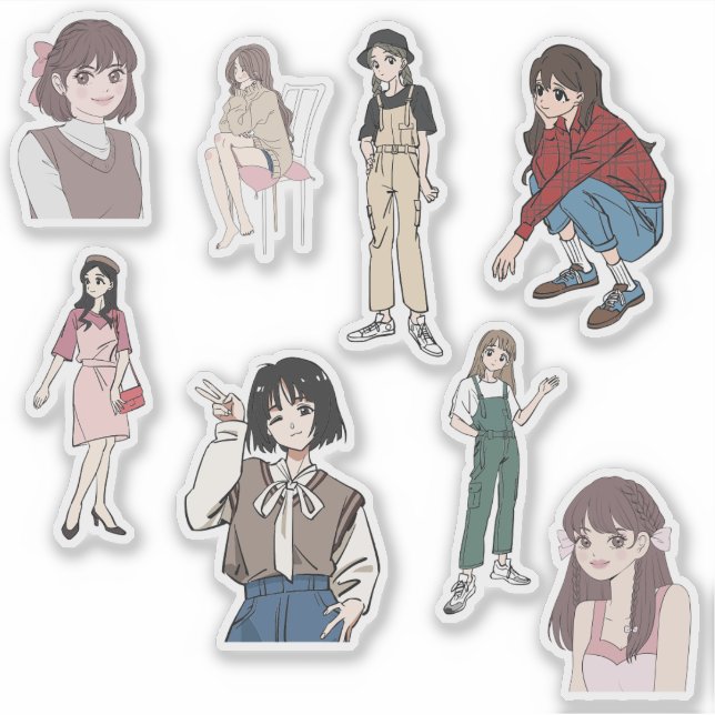Adesivo Aesthetic Anime Girl Outfit Vinyl Sticker Set (Frente)
