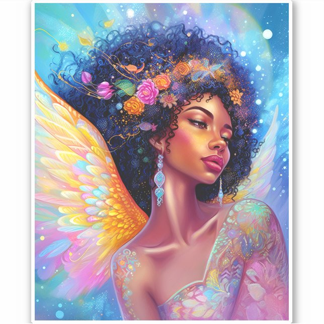 Adesivo África-americana Angel Lady Fantasy Art (Frente)
