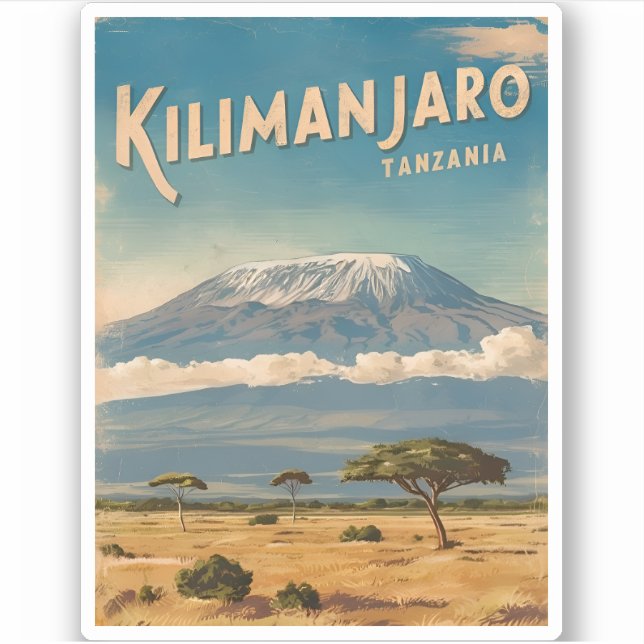 Adesivo África do Kilimanjaro, Viagens vintage retrô (Frente)