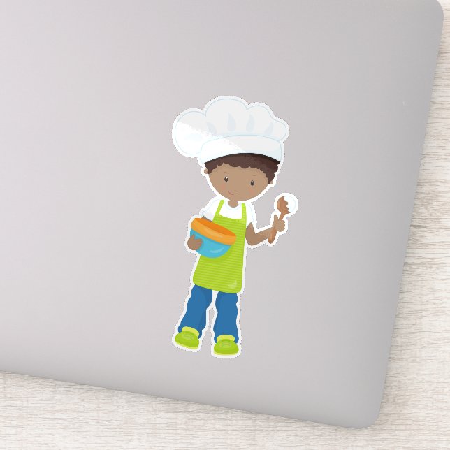 Adesivo African American Boy, Baking, Baker, Bakery, Apron (Detalhe)