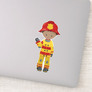 Adesivo African American Boy, Fireman, Firefighter, Helmet