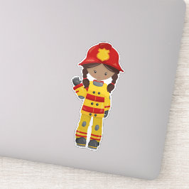 Adesivo African American Girl, Girl Fireman, Bombeiro