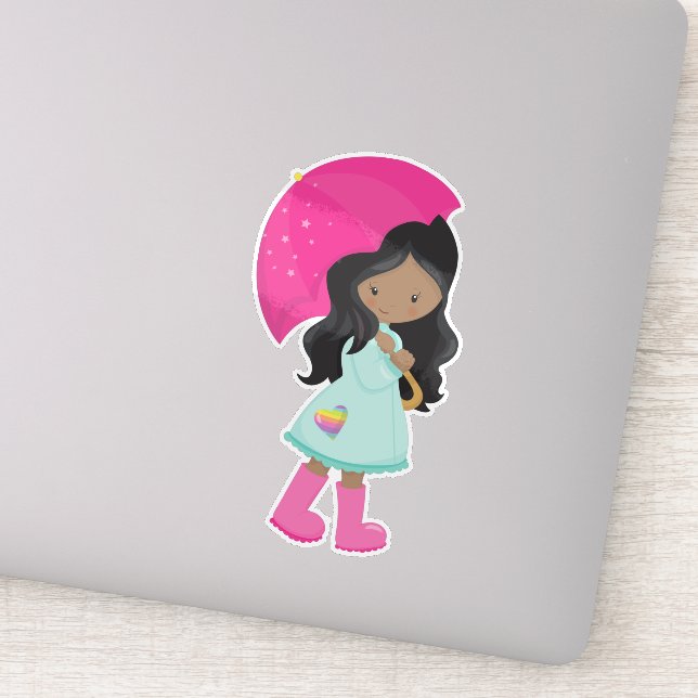 Adesivo African American Girl, Rain, Raincoat, Umbrella (Detalhe)