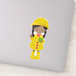 Adesivo African American Girl, Raincoat, Chuva, Boots, Sap