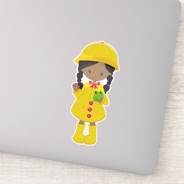 Adesivo African American Girl, Raincoat, Chuva, Boots, Sap (Detalhe)