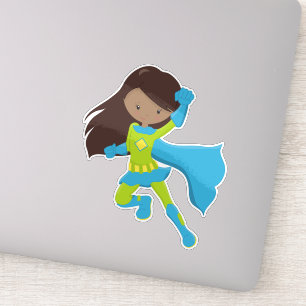 Adesivo African American Girl, Super Herói Girl, Blue Cape