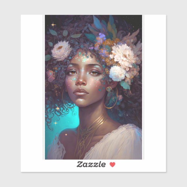 Adesivo Afro-Americano Deusa Negra Rainha Fantasia Art S (Folha)