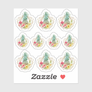 Adesivo Aguarela das flores do abacaxi & do hibiscus