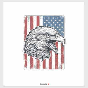 Adesivo Águia Patriótica Bandeira Americana Gravura Vintag