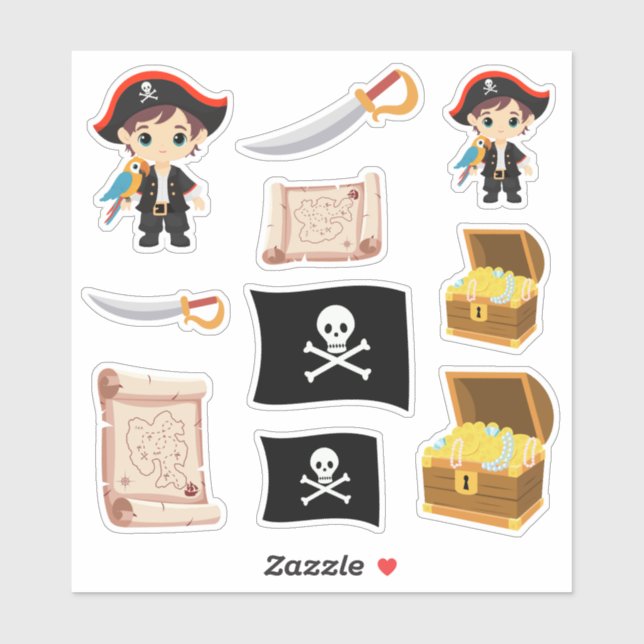 Adesivo Ahoy Ali! Folha de Vinheta de Aniversário do Pirat (Folha)