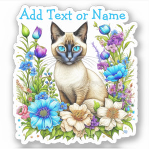 Adesivo Ai Watercolor Personalizado Gato Siamês em Flores