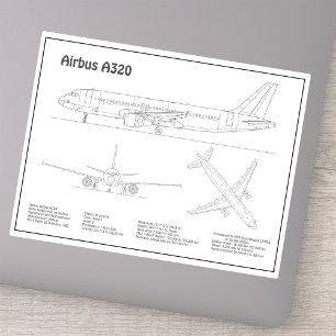Adesivo Airbus A320 - Desenho de Plano de Blueprint de Avi