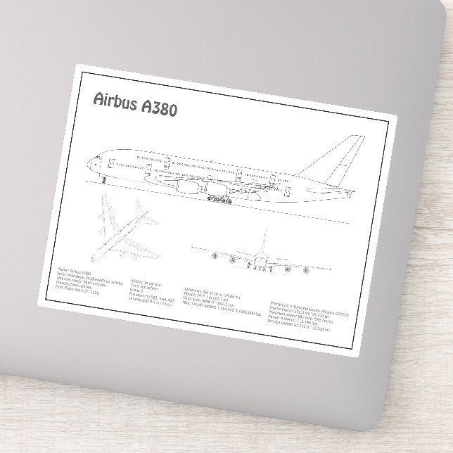 Adesivo Airbus a380 - Planos de desenho do avião Blueprint (Detalhe)