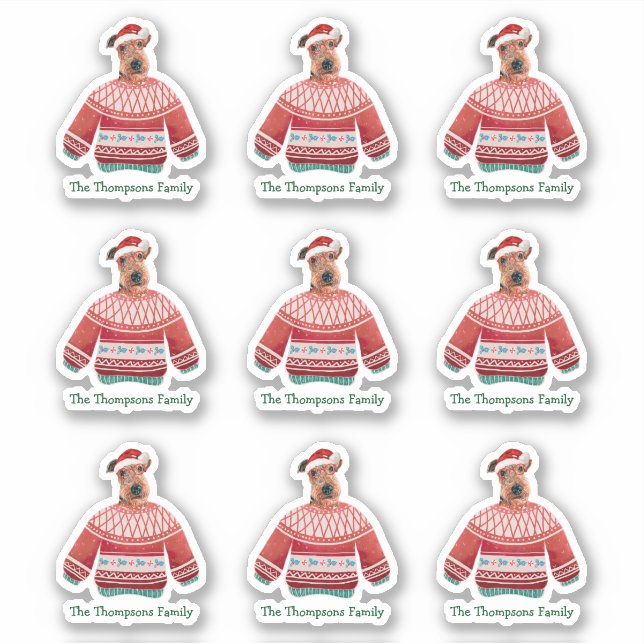 Adesivo Airedale Terrier Dog Family Ugly Christmas Sweater (Frente)