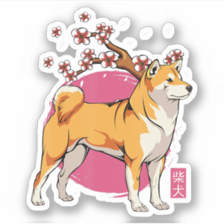 Adesivo akita shiba inu cão japonês cereja flor sakura