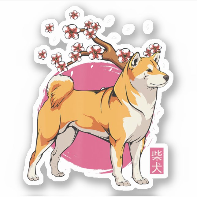 Adesivo akita shiba inu cão japonês cereja flor sakura (Frente)