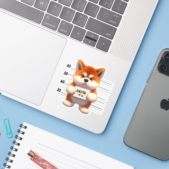 Adesivo Akita Travesso (Notebook com iPhone)